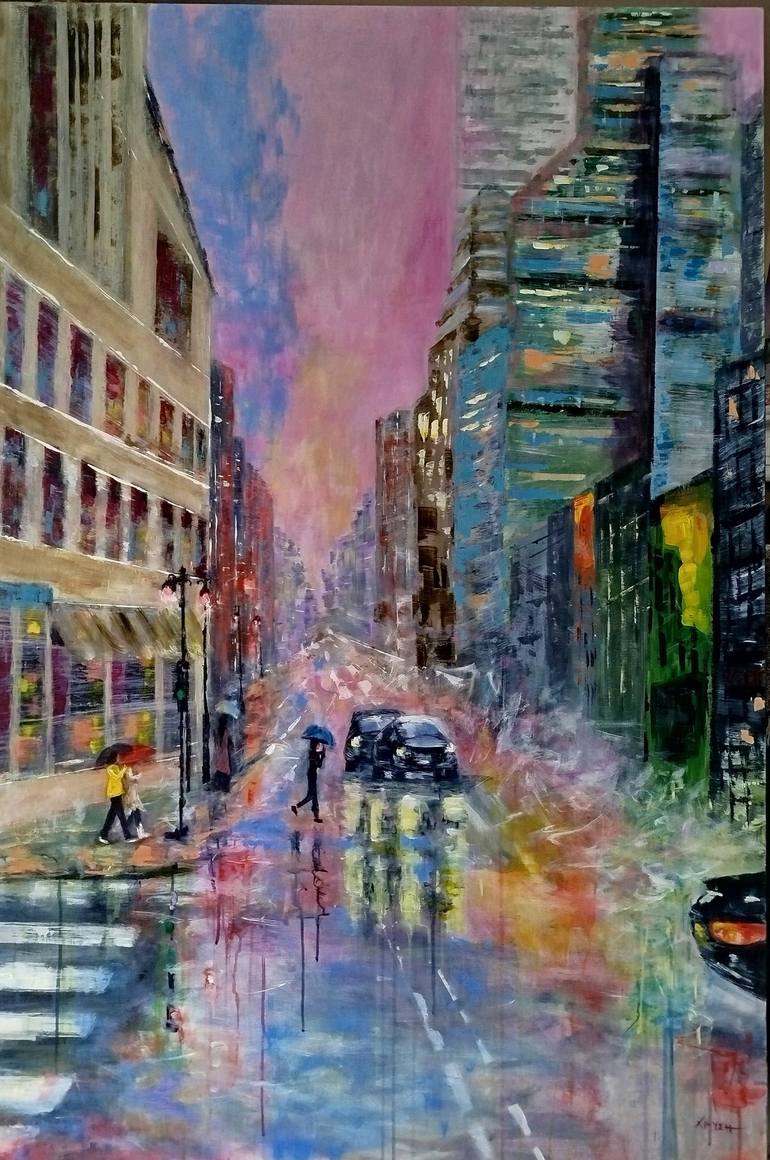 Original Cities Painting by Chrysoula Matalliotaki | Abstract Art on Canvas | Before Sunset in The city