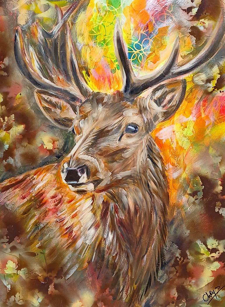 Original Animal Painting by Chrys Oak | Expressionism Art on Paper | Oh My Deer
