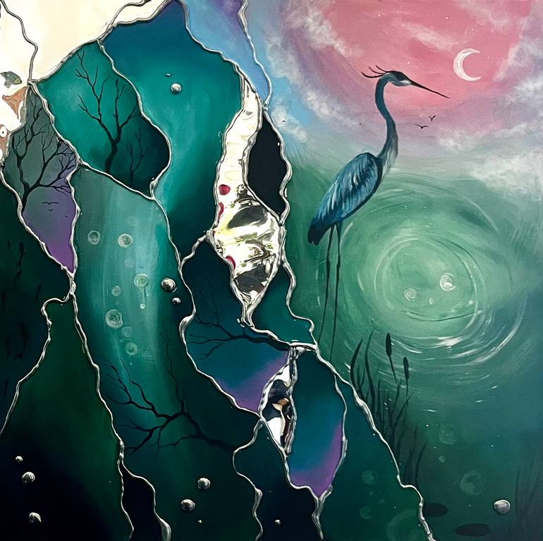 Original Fantasy Painting by Noemi Viktoria Csepedi | Contemporary Art on Canvas | Lake in the Mirror