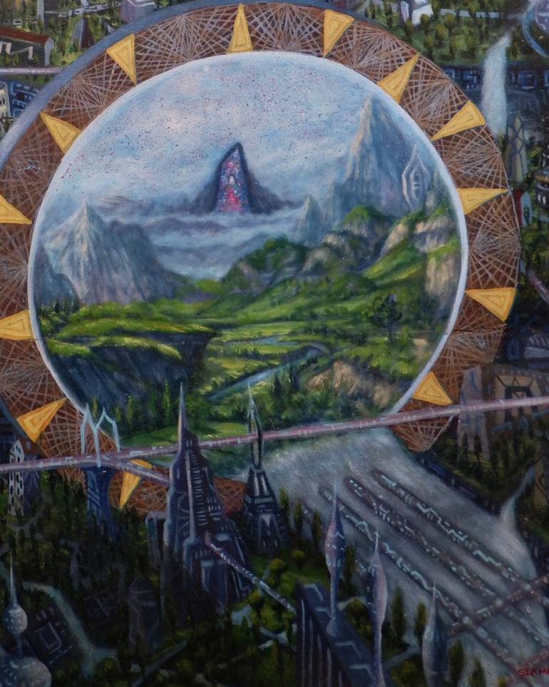 Original Futurism Fantasy Painting by Slamet Sm
