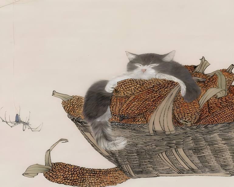 Original Art Deco Animal Painting by Liao Qiong