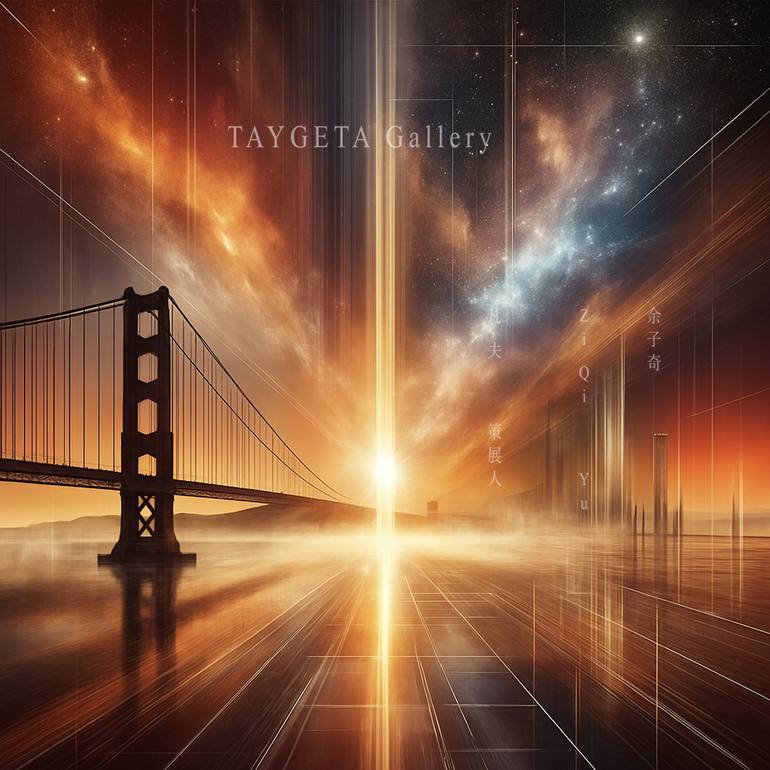 Original Architecture Digital by Ziqi Yu | Abstract Expressionism Art on Paper | Dust and Light: The Golden Gate in Memory IV