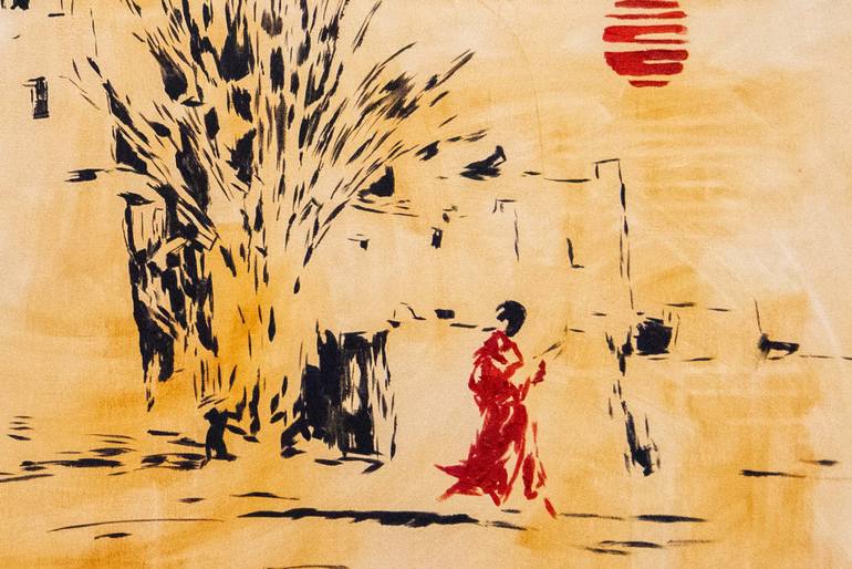 Original Abstract Rural Life Painting by Othmane Elammouni