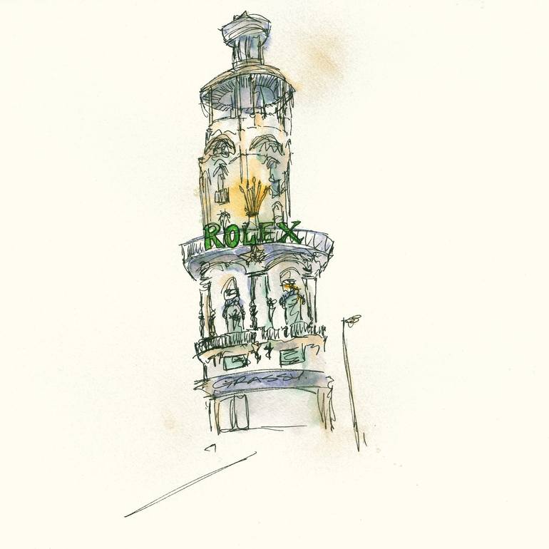 Original Cities Painting by Kirsty Bell  Contemporary Art on Paper  Rolex Madrid Original Watercolour