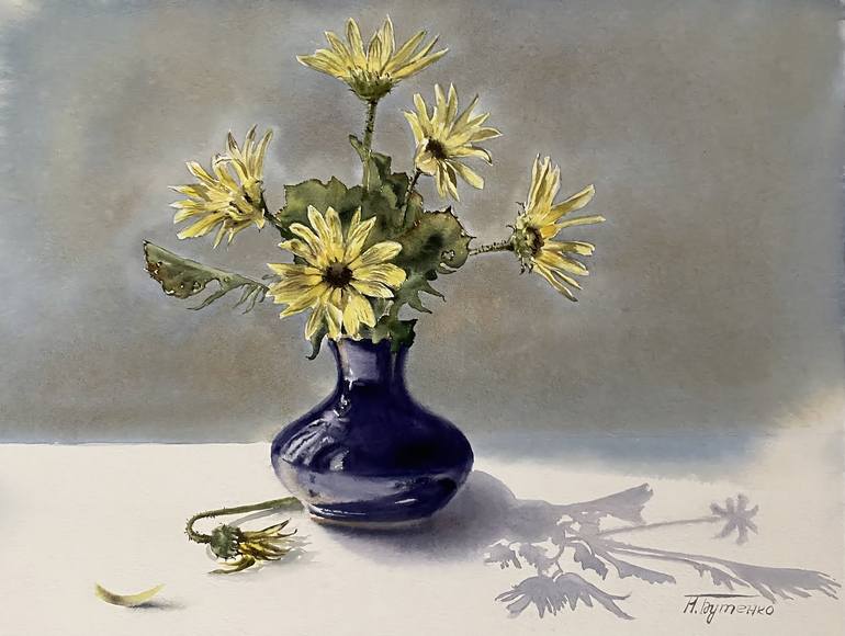 Original Still Life Painting by Natalia Butenko | Realism Art on Paper | Bouquet of roadside flowers, watercolor painting