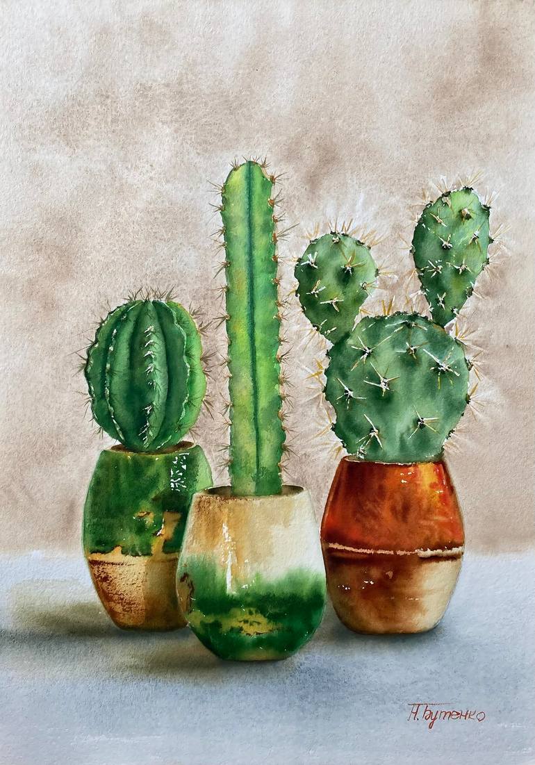 Original Floral Painting by Natalia Butenko  Illustration Art on Paper  Prickly neighbours original watercolour painting
