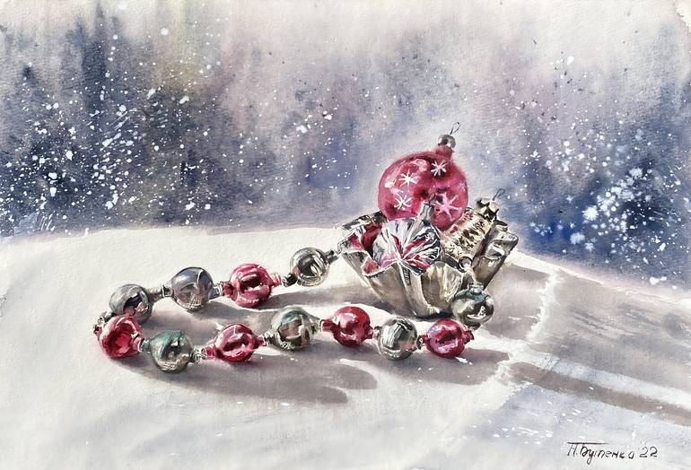 Original Christmas Painting by Natalia Butenko  Illustration Art on Paper  Vintage Christmas toys original watercolour painting