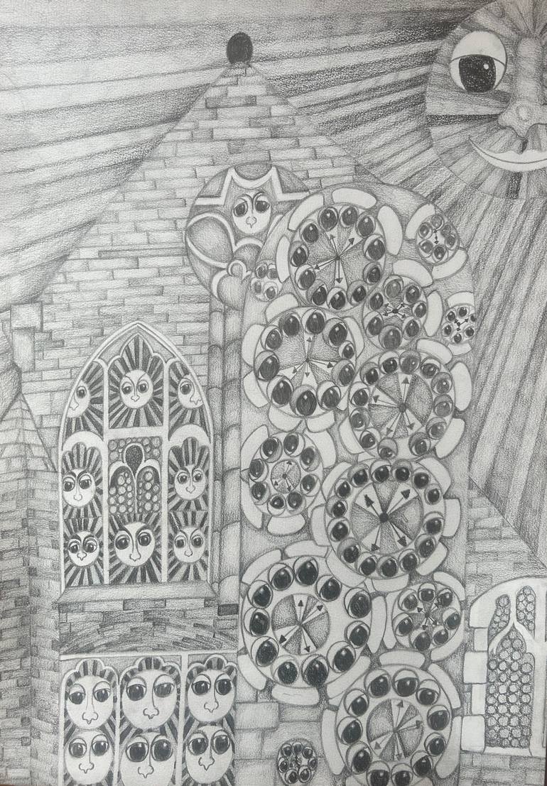 Original Architecture Drawing by Michelle Aldridge | Surrealism Art on Paper | Our Lady of Lourdes and St. Bernard, Toxteth
