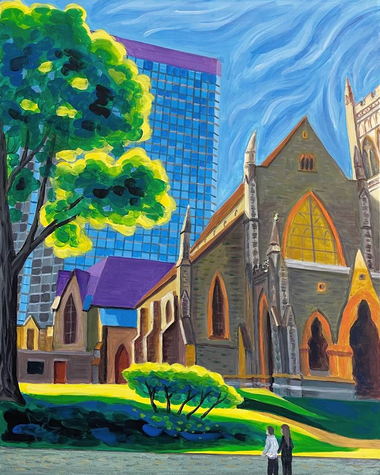 Original Architecture Painting by Iouri Tomberg | Expressionism Art on Canvas | Montreal old and new
