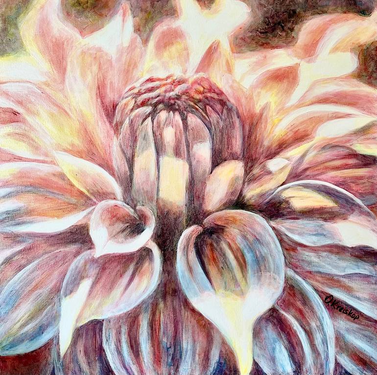 Fiery Dahlia Painting by Olga Gukasova | Saatchi Art