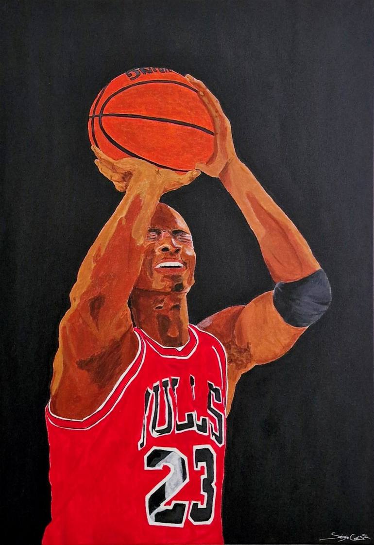 Original Sports Painting by Sergio Cro | Art Deco Art on Canvas | The Magic of Chicago Bulls