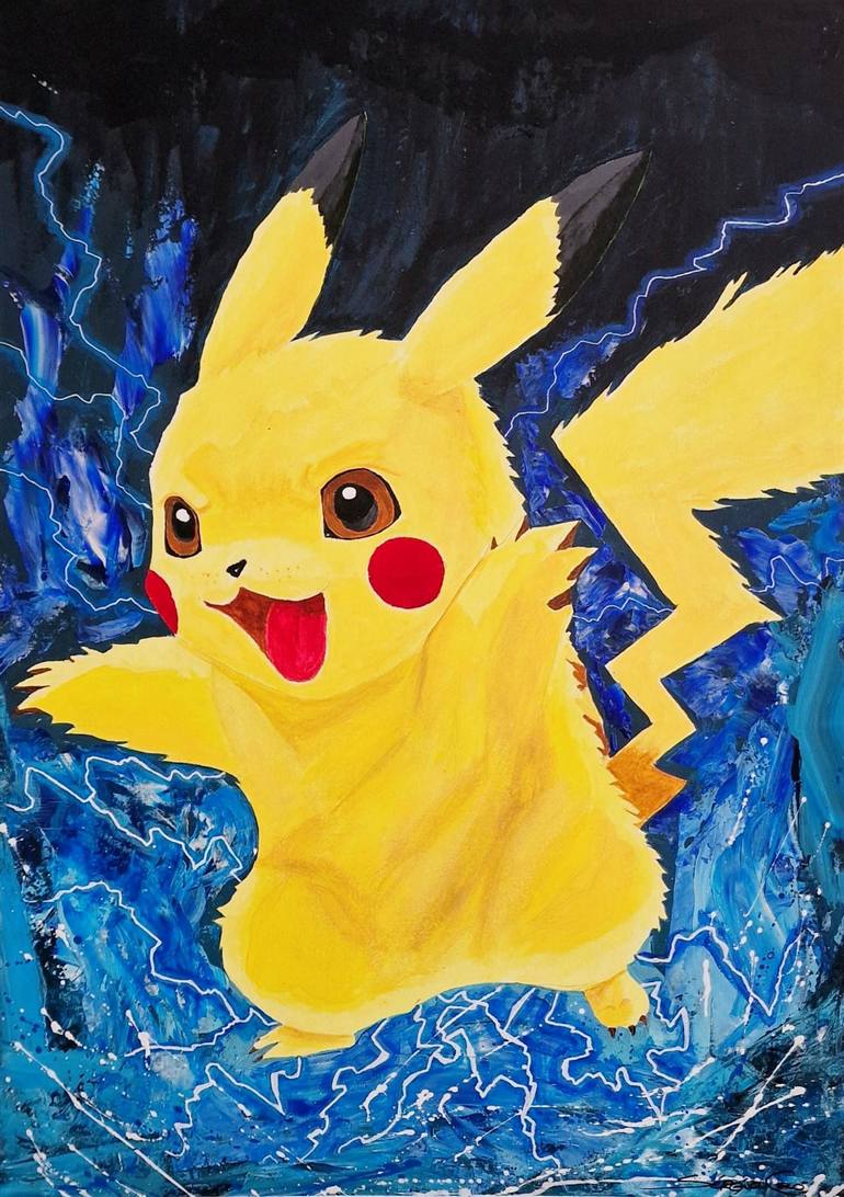Pucachu Pikachu's Electric Energy Painting by Sergio Cro | Saatchi Art Bahrain