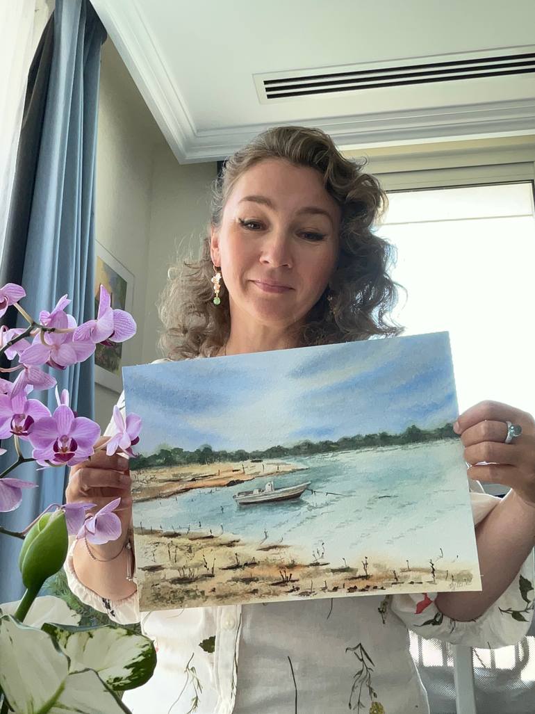 Original Impressionism Boat Painting by Natalya Gulina