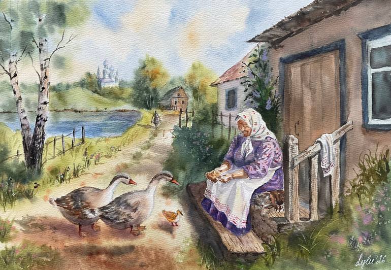 Original Landscape Painting by Natalya Gulina | Impressionism Art on Paper | Quiet Morning by the Lake