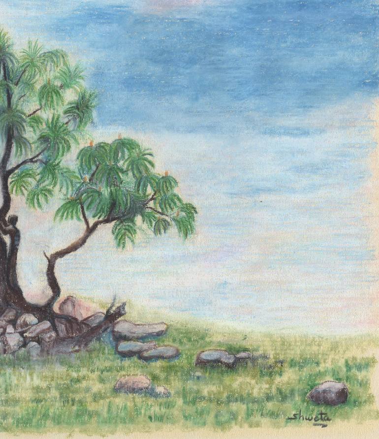 Original Realism Landscape Drawing by Shweta Mahajan