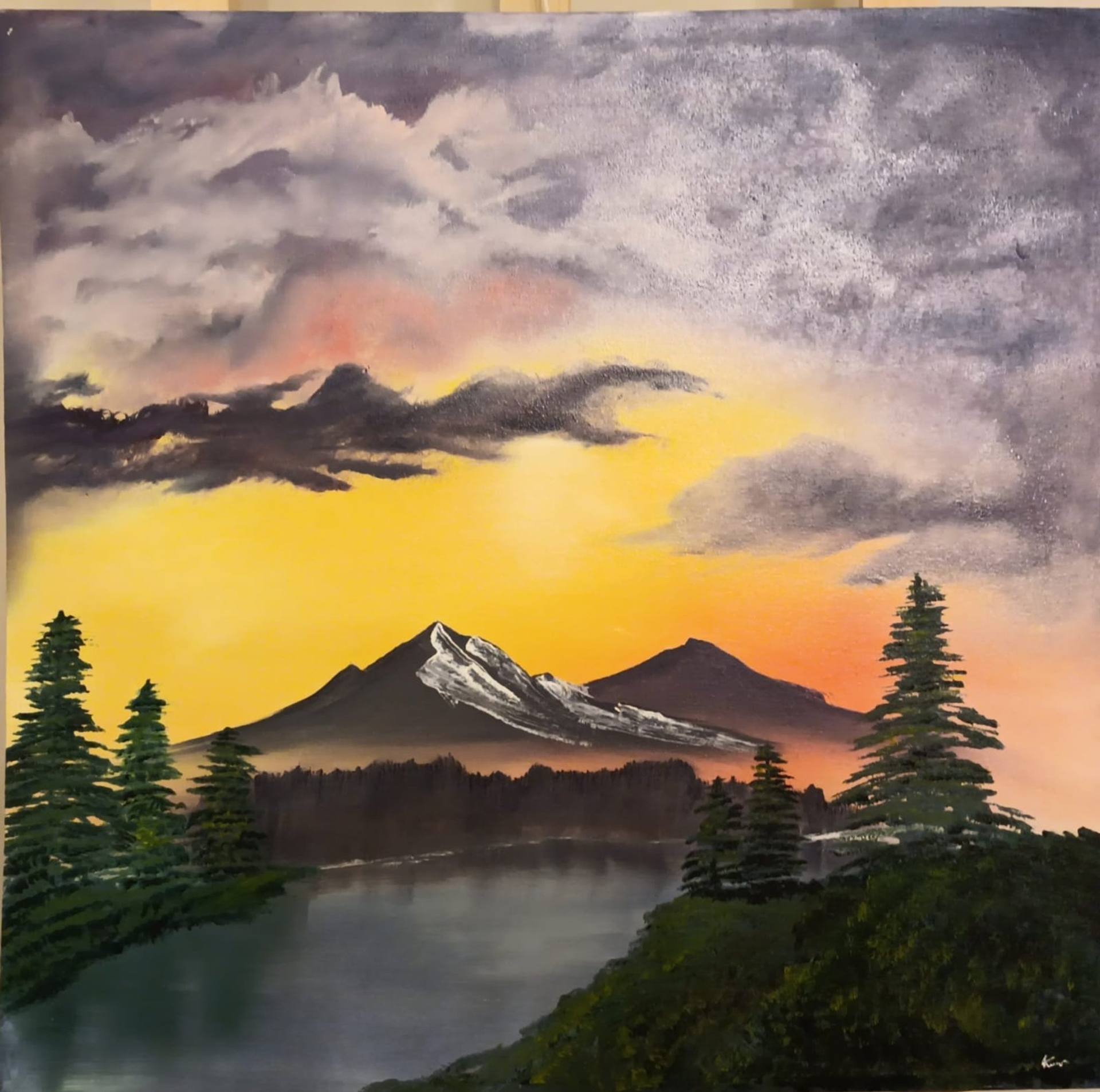 Sunset Aglow by Bob Ross Painting by Wardah Gill | Saatchi Art