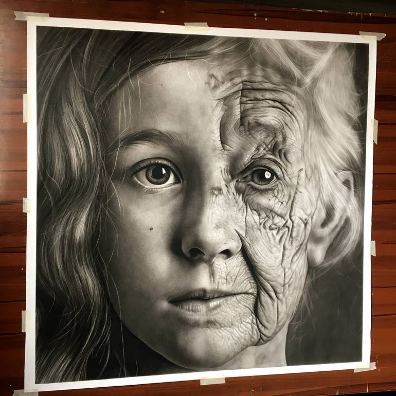 Original Black & White Time Drawing by Ezekiel Orie