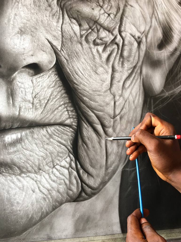 Original Black & White Time Drawing by Ezekiel Orie