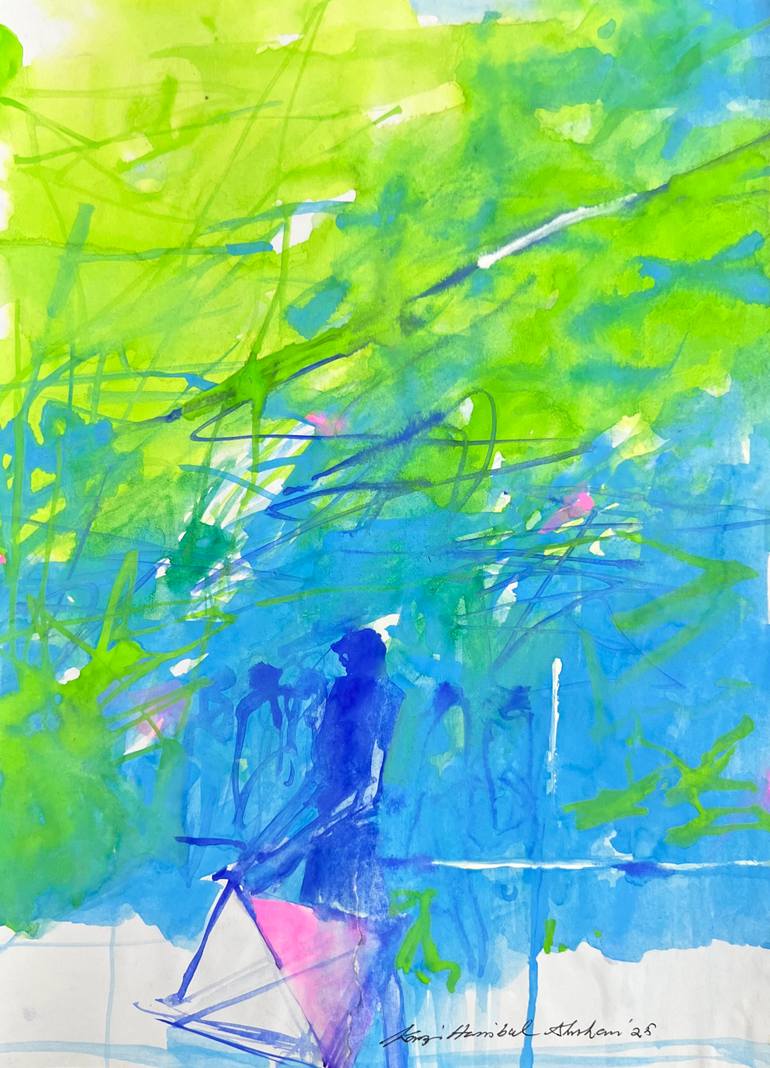 Original Abstract Painting by Kazi Hasibul Ahshan | Abstract Expressionism Art on Paper | The Journey of the Blue Traveler