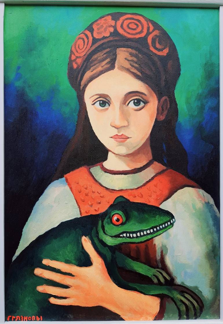 Original Children Painting by Grigory Gryaznov | Classicism Art on Canvas | Portrait of a Paleozoic peasant girl