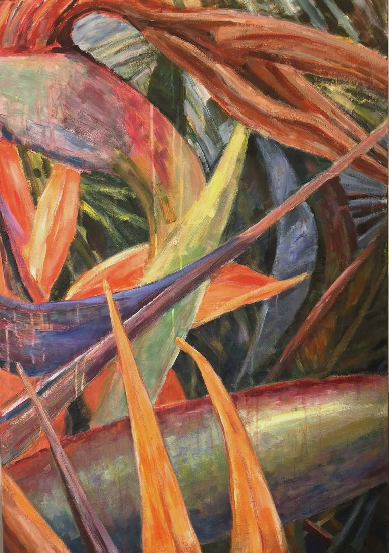 Original Botanic Painting by Tatiana Kyriakidou | Contemporary Art on Canvas | Birds of Paradise N2