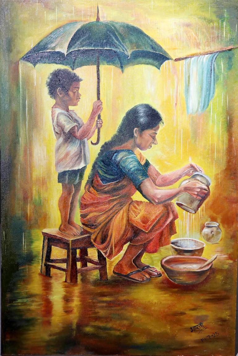 Original People Painting by Amy Jain | Realism Art on Canvas | The Little Guardian
