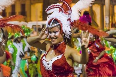 Costumed Attractive Young Woman Dancer at Carnival Parade of Uruguay thumb