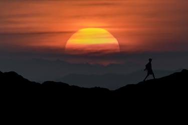 Man Walking at Mountains Landscape Illustration thumb