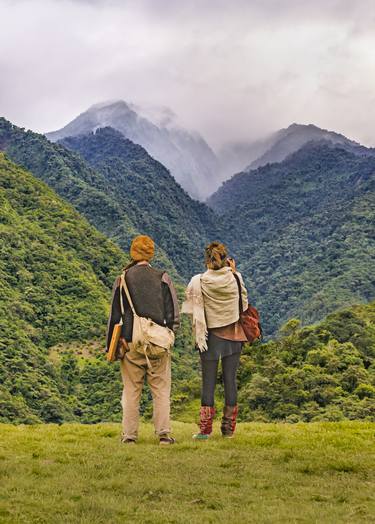 Young Backpackers at Top of Mountain, Banos, Ecuador thumb