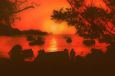 Sunset at Caribbean Bay of Taganga Colombia thumb