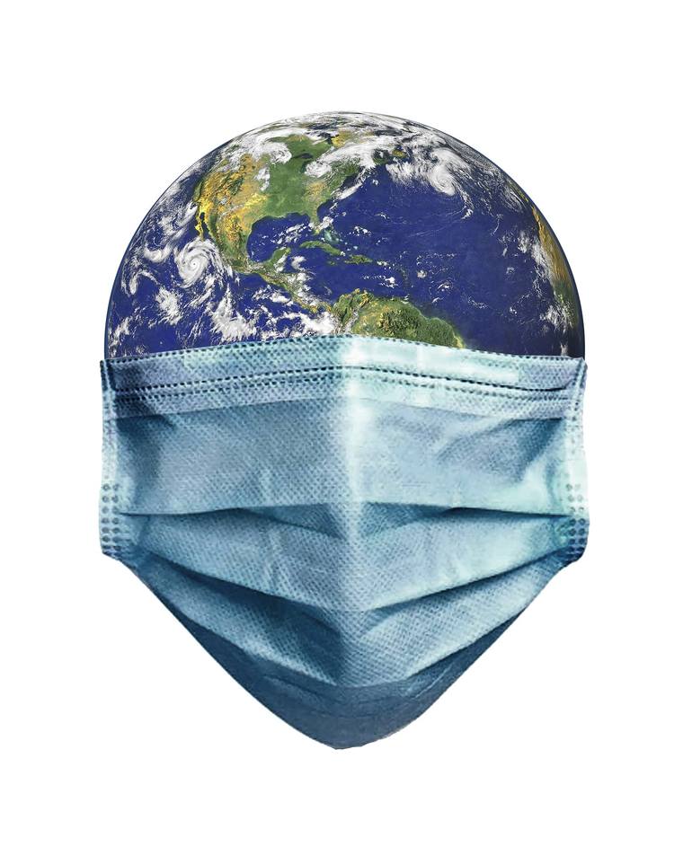 Earth With Face Mask Pandemic Concept Poster - Print