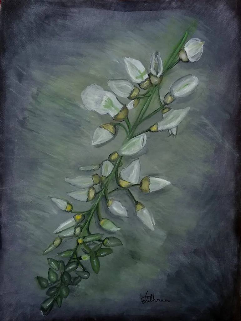 Original Floral Painting by Chithra Kanchi | Contemporary Art on Paper | Bloom in the night