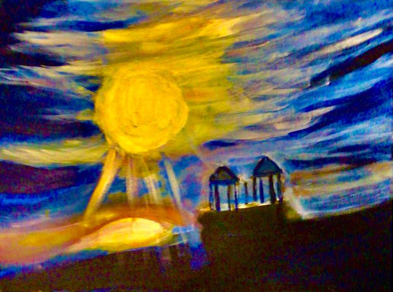 Original Beach Painting by Marina Koujman | Abstract Expressionism Art on Canvas | Temple of the Setting Sun