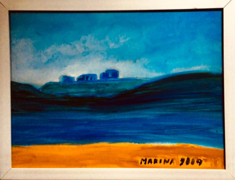 Original Boat Painting by Marina Koujman | Abstract Expressionism Art on Canvas | Between Sky and Ocean