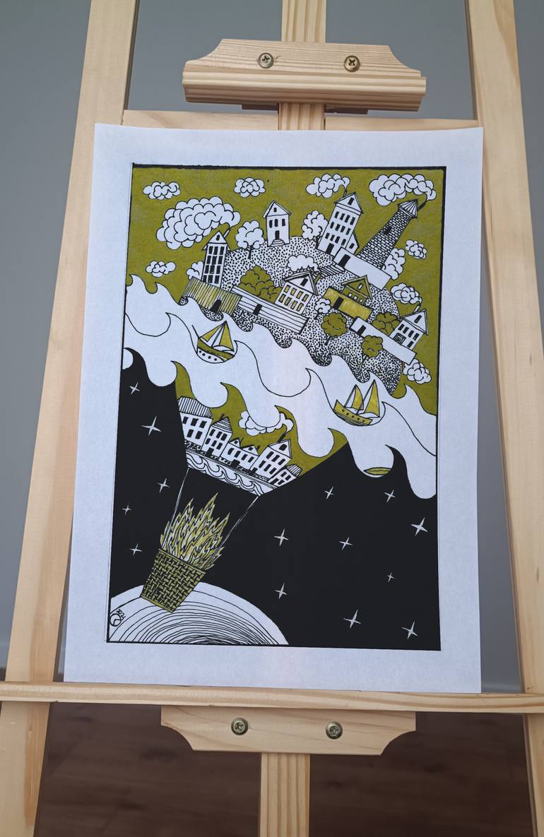 Original Art Deco Cities Drawing by Odreams Art