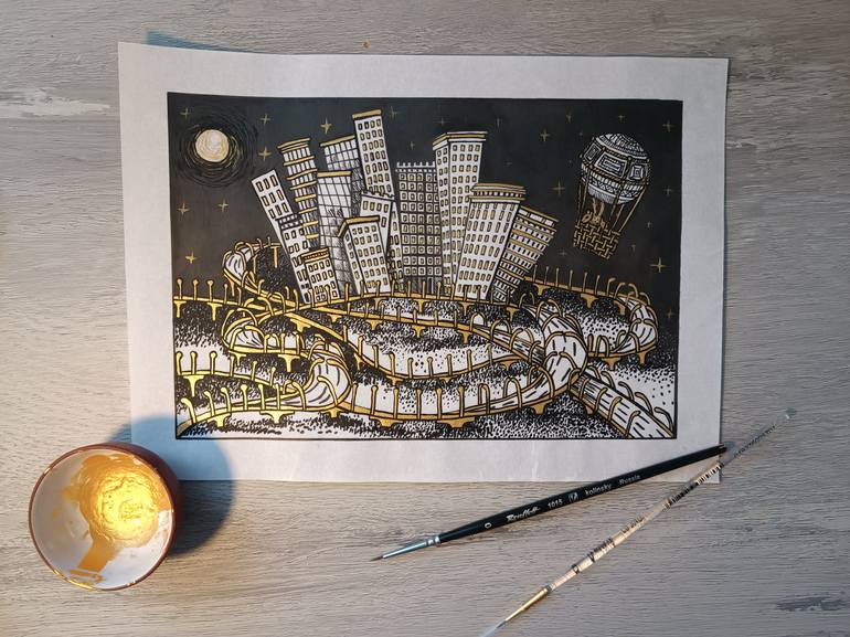 Original Modernism Cities Drawing by Hazar Art