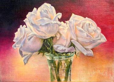 White Roses with Rose background. thumb