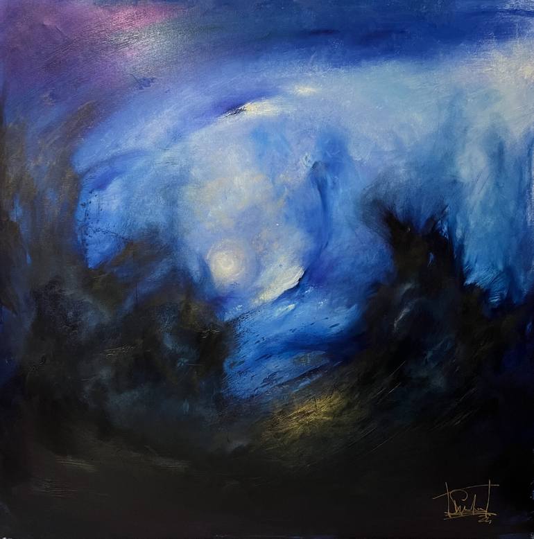 Original Landscape Painting by Alex Pumpo | Abstract Art on Canvas | Forest at Night, Wind from the Sea