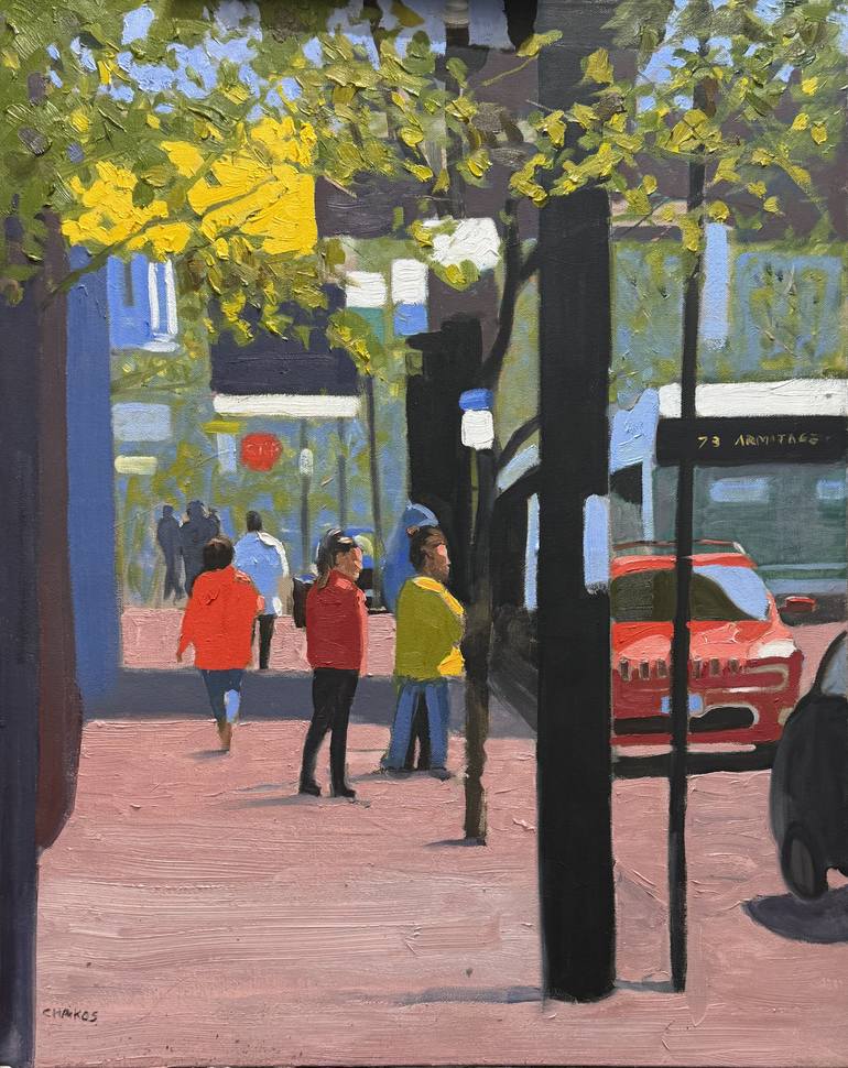 Original Cities Painting by Hillery Chakos | Expressionism Art on Canvas | Bus on the Way