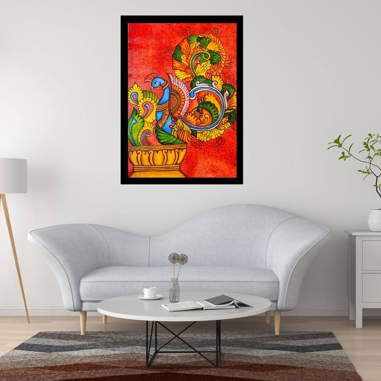 Peacock design kerala mural painting Painting by Sanitha K