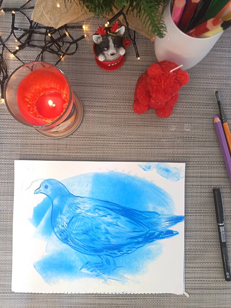Original Abstract Expressionism Animal Drawing by Evelina Marot
