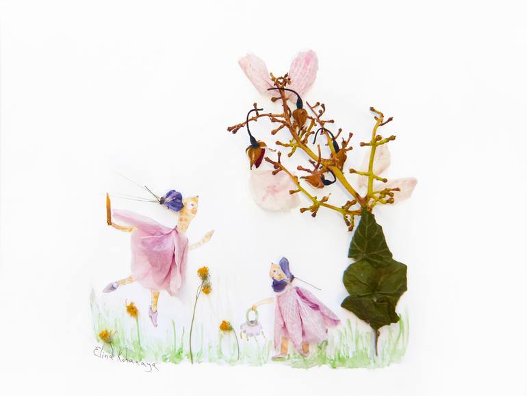 Original Nature Mixed Media by Elina Kohanaya | Contemporary Art on Fine Art Paper | Whispers of a Little Garden