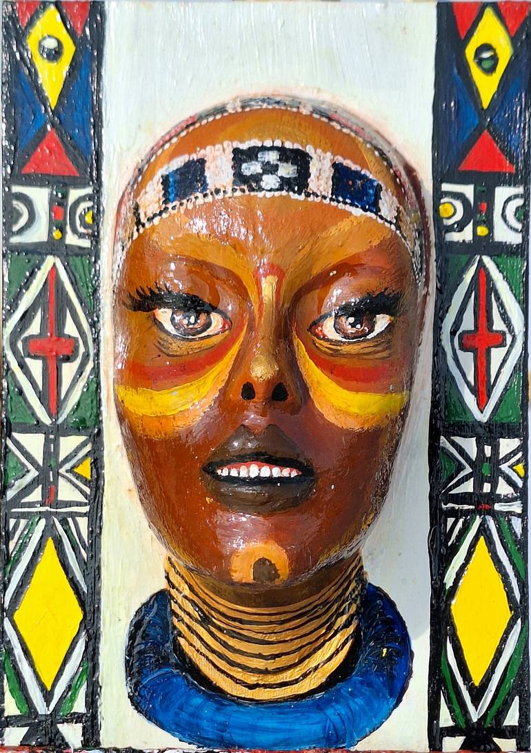 Original Women Mixed Media by Kesaobaka Jackson | Art Deco Art on Acrylic | Ndebele Visionary: The Guardian of Ancestral Wisdom, 2025