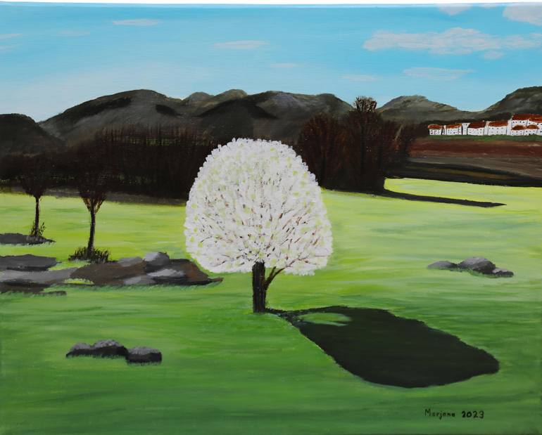 Original Nature Painting by Marjana C | Photorealism Art on Canvas | The Memory of a Plum Tree