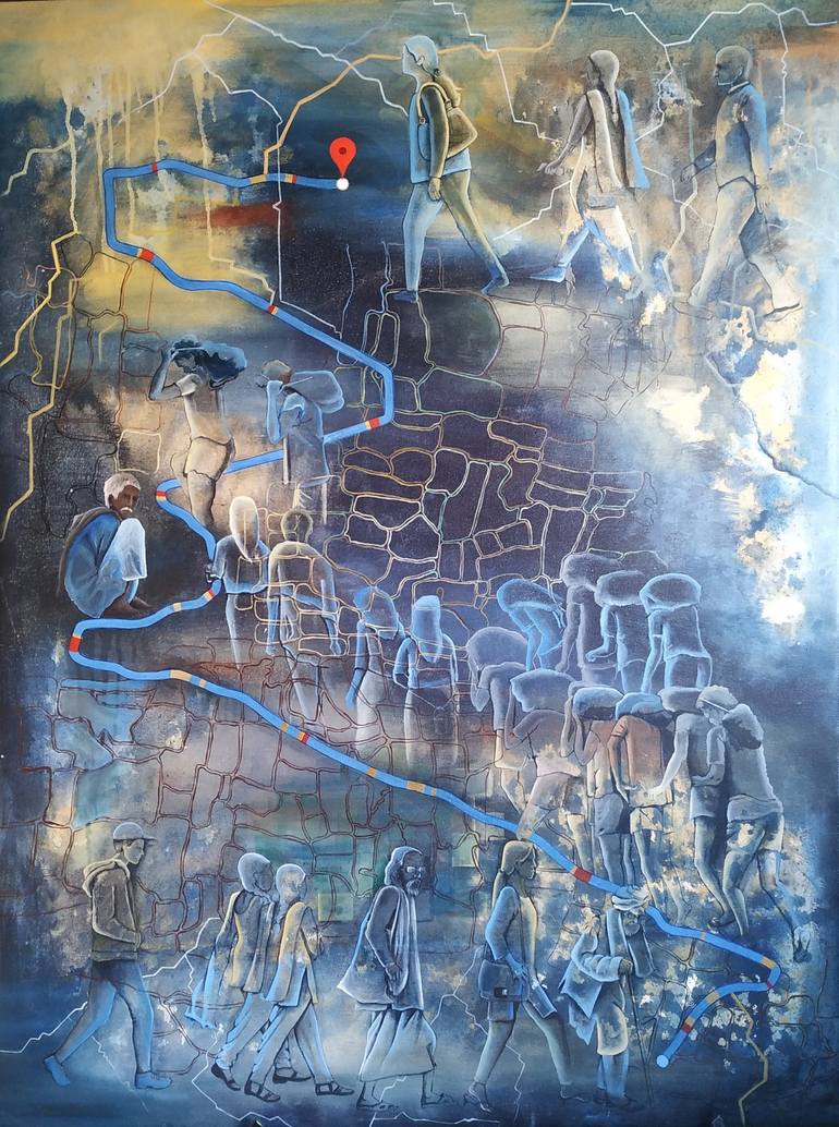 Original People Painting by Baishakhi Mehatori | Conceptual Art on Canvas | On the way