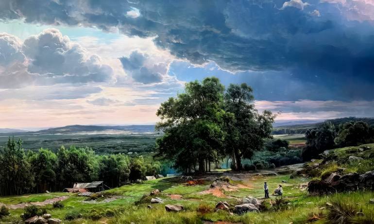 stormy sky over landscape Painting by Nurgaliy Abdigaliyev | Saatchi Art