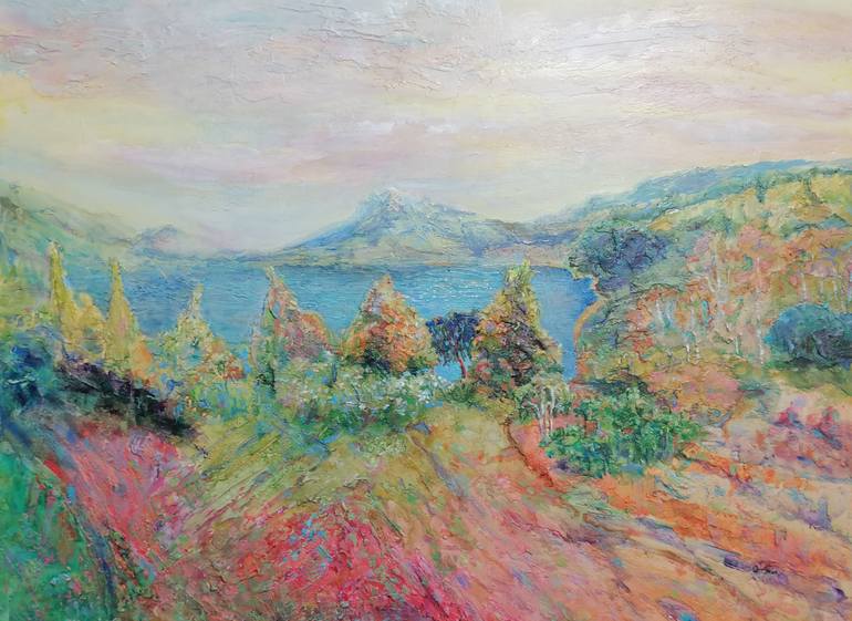 Original Landscape Painting by Arti Pasiero | Expressionism Art on Canvas | In the Circle of Dancing Colors an expressive textured landscape