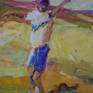 Sometimes we just need to be carefree and happy.   

The measurements given are when the paintings are hung with approx. one inch between. 
 
Each painting is 16 x 19 3/4 unframed, 16 1/4 x  20 framed.