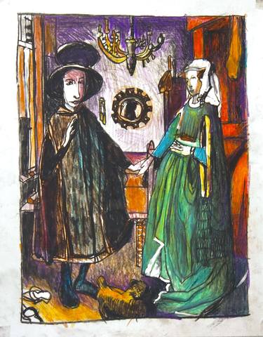 After Jan Van Eyck. "Giovanni Arnolfini and his wife" thumb