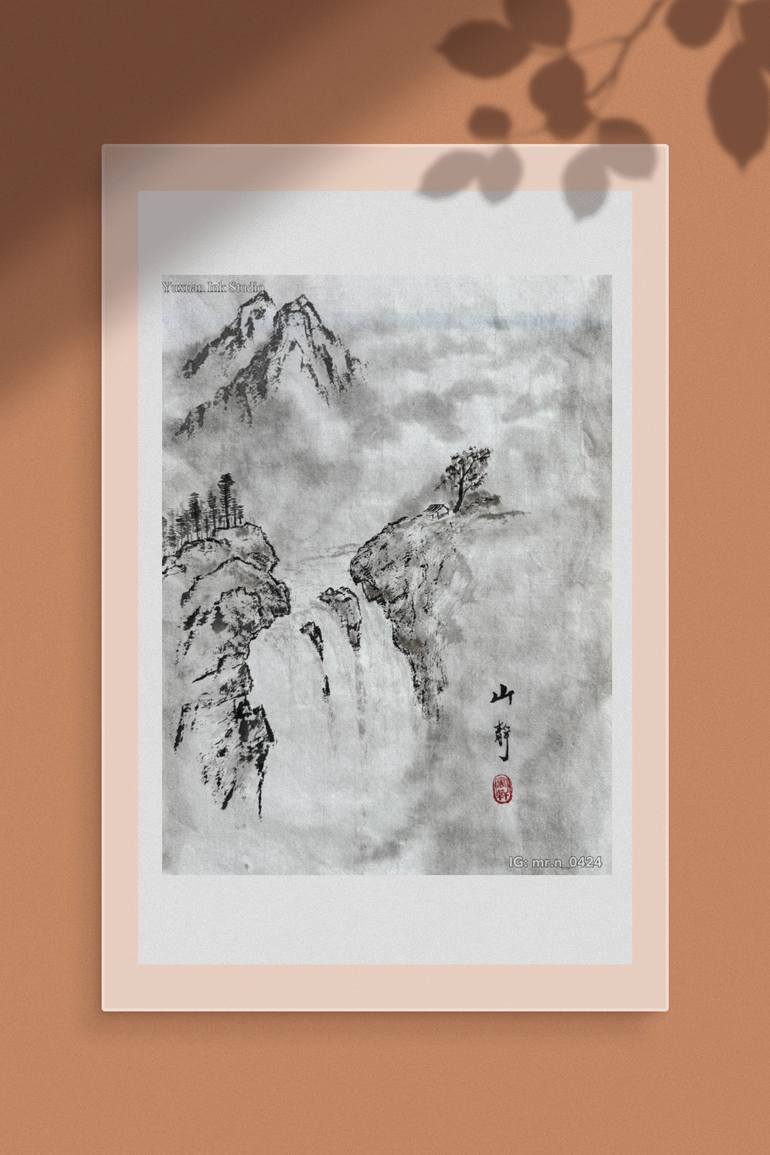 Original Art Deco Landscape Drawing by Wei Hua Hsu Yuxuan Ink Studio